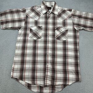 Plains Western Wear Shirt Men's Medium Pearl Snap Button Red White‎ Rodeo Cowboy